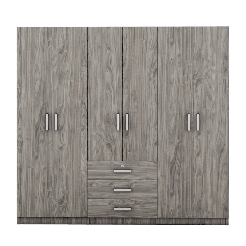 Armario de 6 puertas y 3 cajones, color marrón/gris/blanco – Para 1-2 usuarios