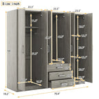 Armario de 6 puertas y 3 cajones, color marrón/gris/blanco – Para 1-2 usuarios