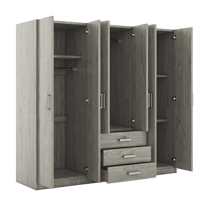 Armario de 6 puertas y 3 cajones, color marrón/gris/blanco – Para 1-2 usuarios