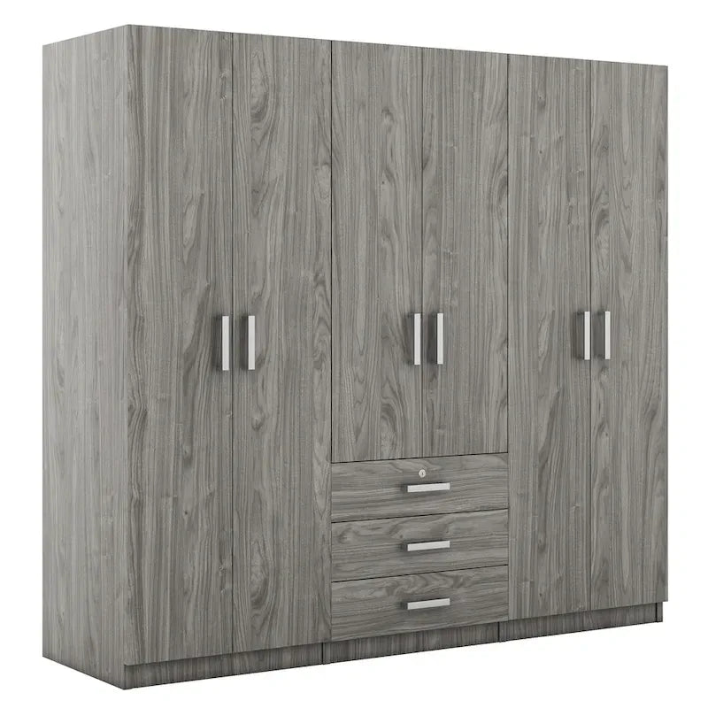 Armario de 6 puertas y 3 cajones, color marrón/gris/blanco – Para 1-2 usuarios