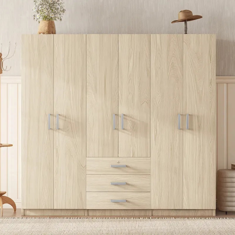Armario de 6 puertas y 3 cajones, color marrón/gris/blanco – Para 1-2 usuarios