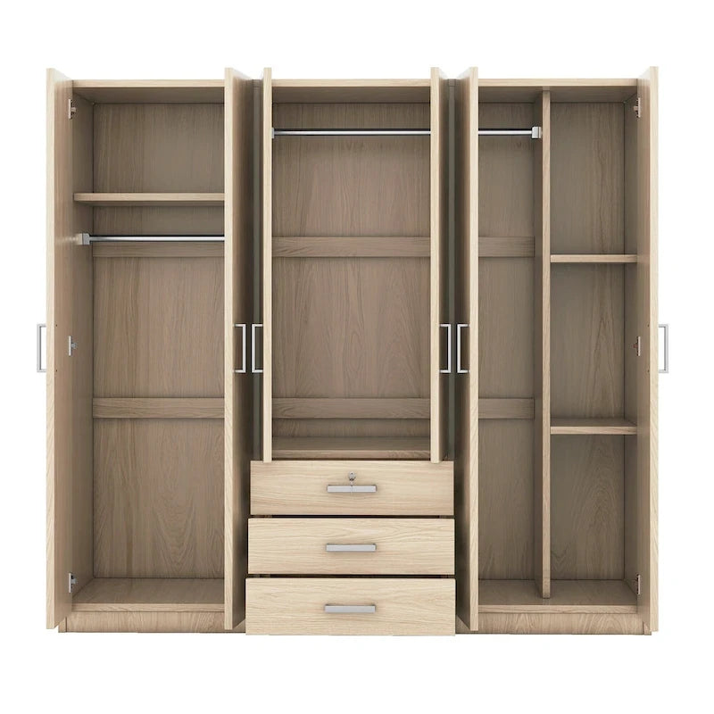 Armario de 6 puertas y 3 cajones, color marrón/gris/blanco – Para 1-2 usuarios