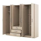 Armario de 6 puertas y 3 cajones, color marrón/gris/blanco – Para 1-2 usuarios
