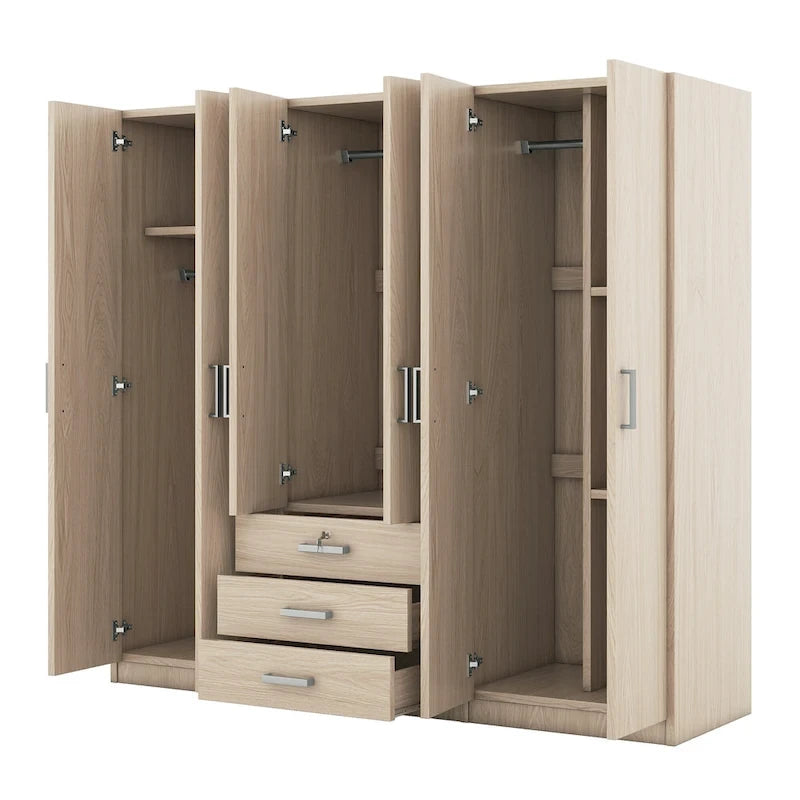 Armario de 6 puertas y 3 cajones, color marrón/gris/blanco – Para 1-2 usuarios