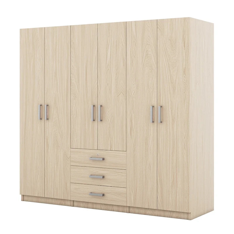 Armario de 6 puertas y 3 cajones, color marrón/gris/blanco – Para 1-2 usuarios