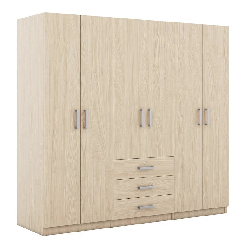 Armario de 6 puertas y 3 cajones, color marrón/gris/blanco – Para 1-2 usuarios