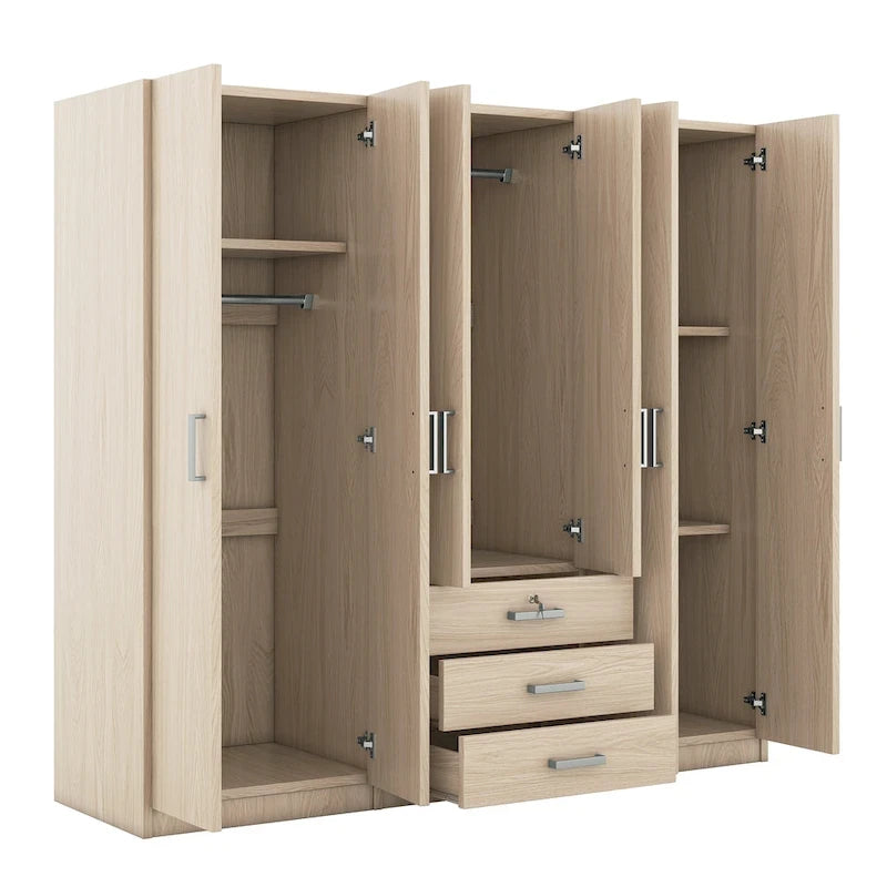 Armario de 6 puertas y 3 cajones, color marrón/gris/blanco – Para 1-2 usuarios