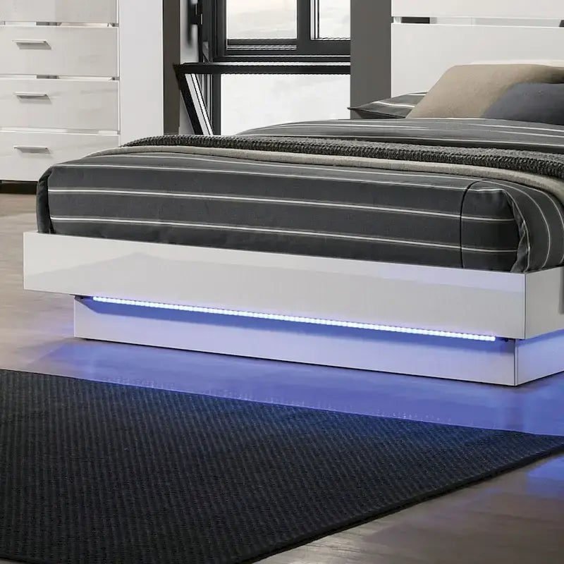 Cama de plataforma LED contemporánea blanca – para 1 o 2 personas