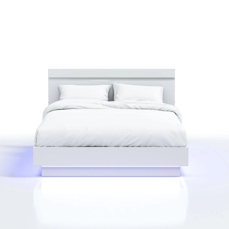 Cama de plataforma LED contemporánea blanca – para 1 o 2 personas