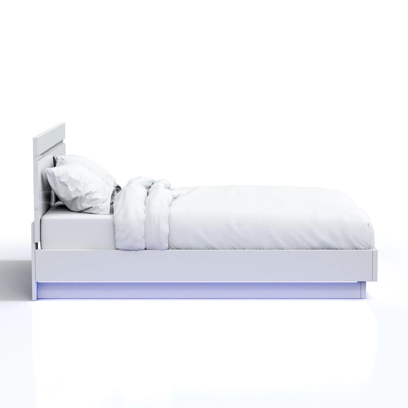 Cama de plataforma LED contemporánea blanca – para 1 o 2 personas
