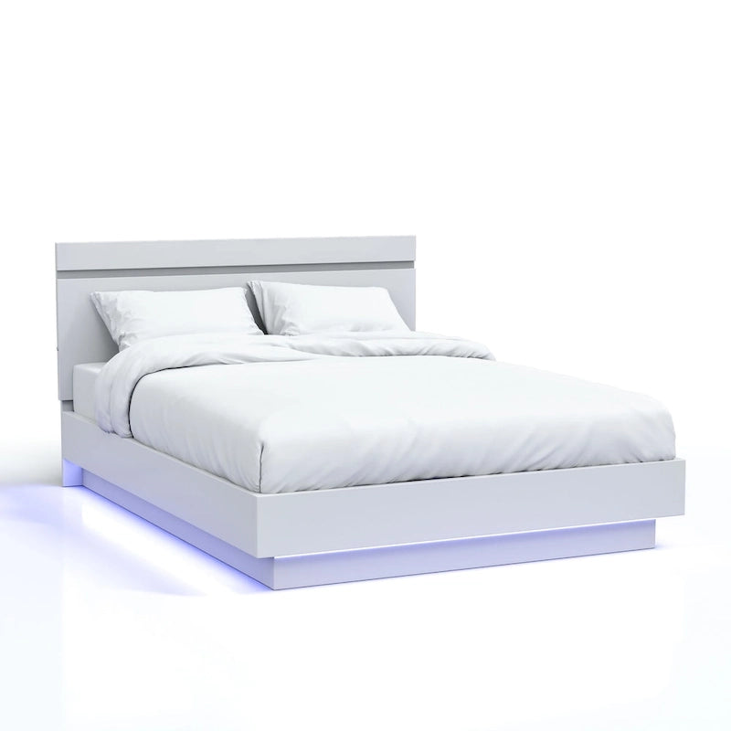 Cama de plataforma LED contemporánea blanca – para 1 o 2 personas