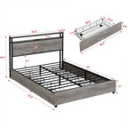 Cama Matrimonial Gris Antiguo con Cabecero de Almacenamiento, Luces LED y Estación de Carga, para 1 persona