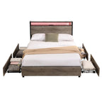 Cama Matrimonial Gris Antiguo con Cabecero de Almacenamiento, Luces LED y Estación de Carga, para 1 persona