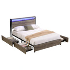 Cama Matrimonial Gris Antiguo con Cabecero de Almacenamiento, Luces LED y Estación de Carga, para 1 persona