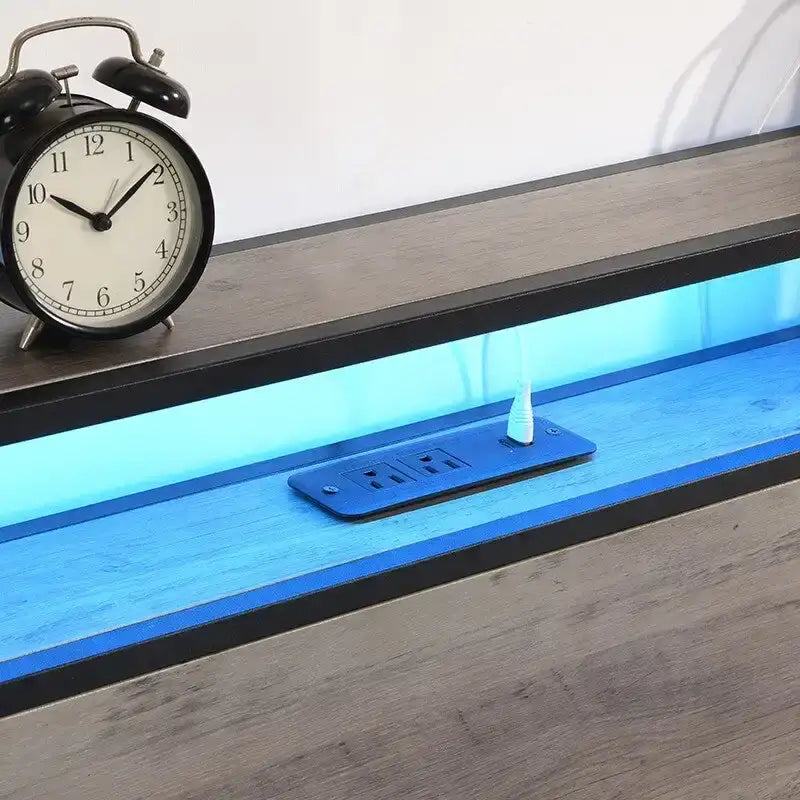 Cama Matrimonial Gris Antiguo con Cabecero de Almacenamiento, Luces LED y Estación de Carga, para 1 persona