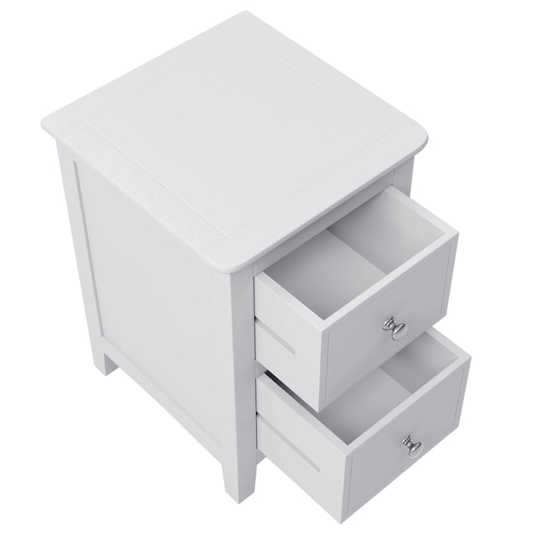 Mesita de noche blanca/gris de 2 cajones – Pino y MDF, uso individual