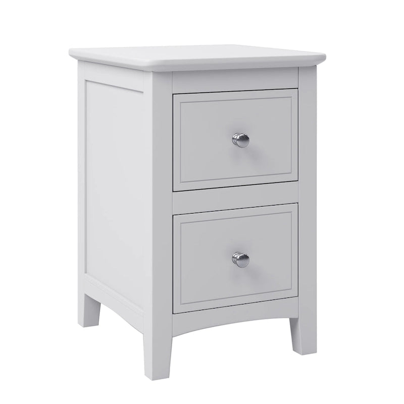 Mesita de noche blanca/gris de 2 cajones – Pino y MDF, uso individual