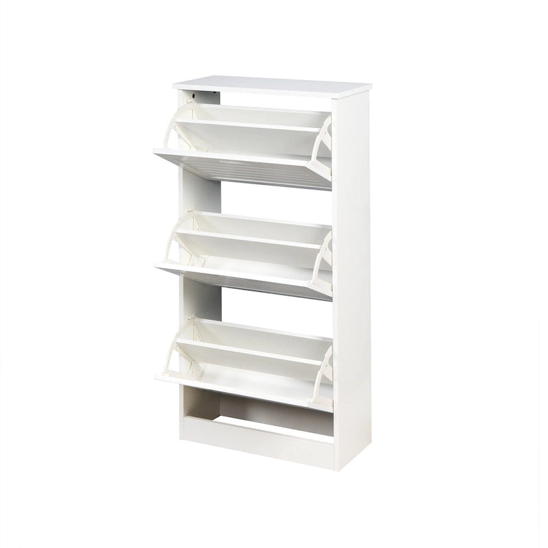 Zapatero Blanco con Puerta Abatible, 3 Cajones, 2 Personas