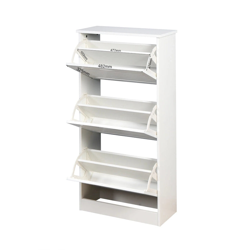 Zapatero Blanco con Puerta Abatible, 3 Cajones, 2 Personas