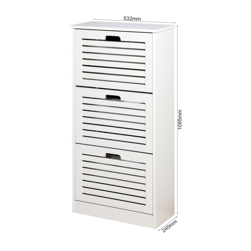 Zapatero Blanco con Puerta Abatible, 3 Cajones, 2 Personas