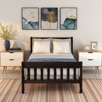 Cama de plataforma individual de madera maciza de Espresso/Blanco/Roble con cabecero y piecero, tamaño Twin