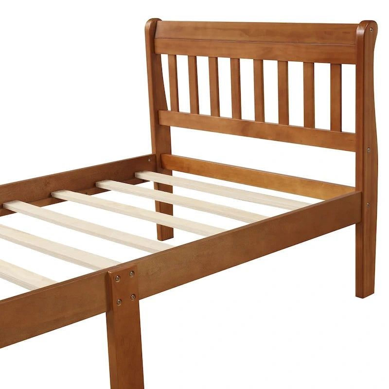 Cama de plataforma individual de madera maciza de Espresso/Blanco/Roble con cabecero y piecero, tamaño Twin