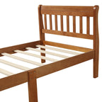Cama de plataforma individual de madera maciza de Espresso/Blanco/Roble con cabecero y piecero, tamaño Twin