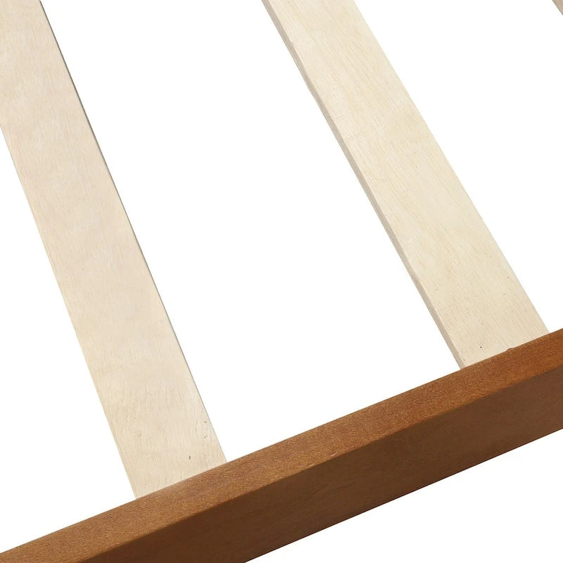 Cama de plataforma individual de madera maciza de Espresso/Blanco/Roble con cabecero y piecero, tamaño Twin