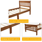 Cama de plataforma individual de madera maciza de Espresso/Blanco/Roble con cabecero y piecero, tamaño Twin