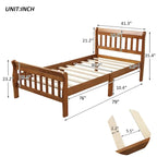 Cama de plataforma individual de madera maciza de Espresso/Blanco/Roble con cabecero y piecero, tamaño Twin