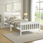 Cama de plataforma individual de madera maciza de Espresso/Blanco/Roble con cabecero y piecero, tamaño Twin