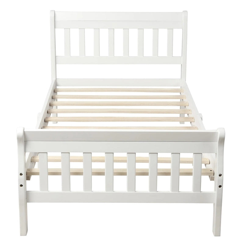 Cama de plataforma individual de madera maciza de Espresso/Blanco/Roble con cabecero y piecero, tamaño Twin