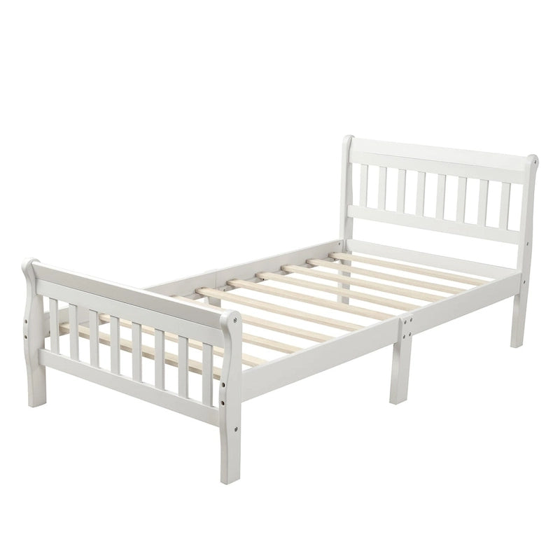 Cama de plataforma individual de madera maciza de Espresso/Blanco/Roble con cabecero y piecero, tamaño Twin