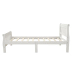 Cama de plataforma individual de madera maciza de Espresso/Blanco/Roble con cabecero y piecero, tamaño Twin