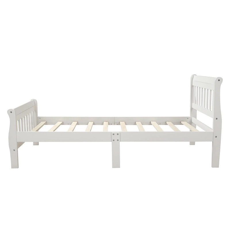 Cama de plataforma individual de madera maciza de Espresso/Blanco/Roble con cabecero y piecero, tamaño Twin