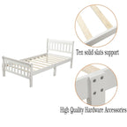 Cama de plataforma individual de madera maciza de Espresso/Blanco/Roble con cabecero y piecero, tamaño Twin