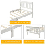 Cama de plataforma individual de madera maciza de Espresso/Blanco/Roble con cabecero y piecero, tamaño Twin