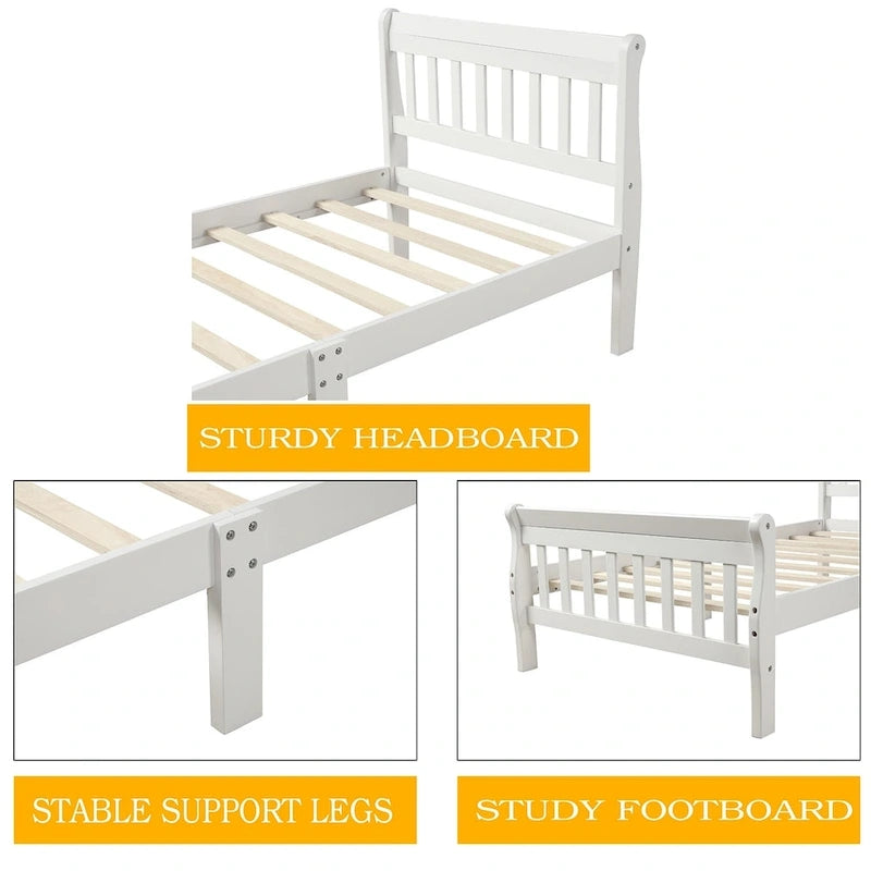 Cama de plataforma individual de madera maciza de Espresso/Blanco/Roble con cabecero y piecero, tamaño Twin