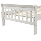 Cama de plataforma individual de madera maciza de Espresso/Blanco/Roble con cabecero y piecero, tamaño Twin