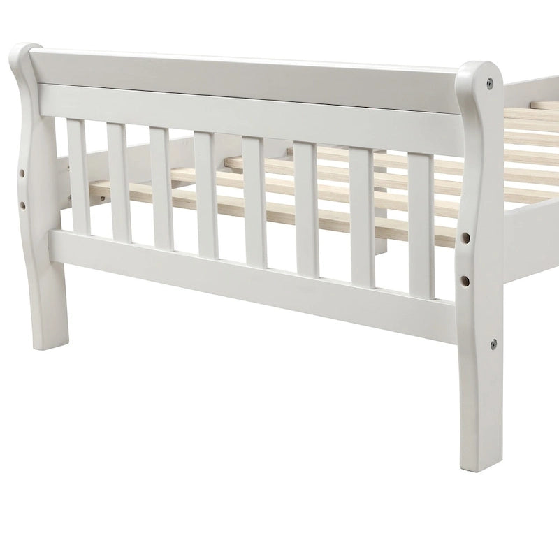 Cama de plataforma individual de madera maciza de Espresso/Blanco/Roble con cabecero y piecero, tamaño Twin