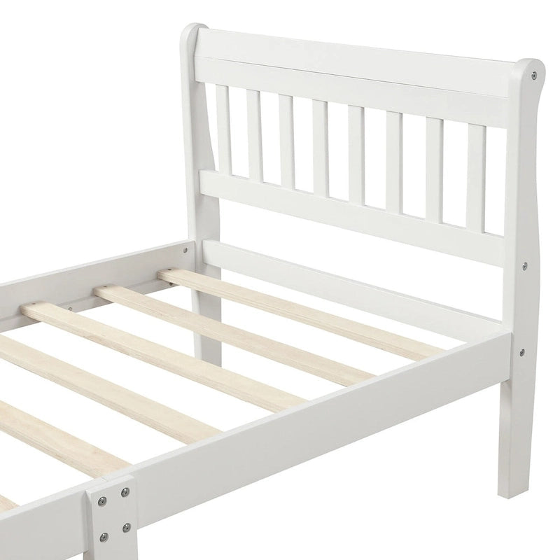 Cama de plataforma individual de madera maciza de Espresso/Blanco/Roble con cabecero y piecero, tamaño Twin