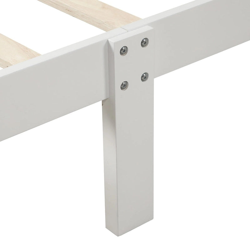 Cama de plataforma individual de madera maciza de Espresso/Blanco/Roble con cabecero y piecero, tamaño Twin