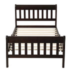 Cama de plataforma individual de madera maciza de Espresso/Blanco/Roble con cabecero y piecero, tamaño Twin