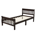 Cama de plataforma individual de madera maciza de Espresso/Blanco/Roble con cabecero y piecero, tamaño Twin