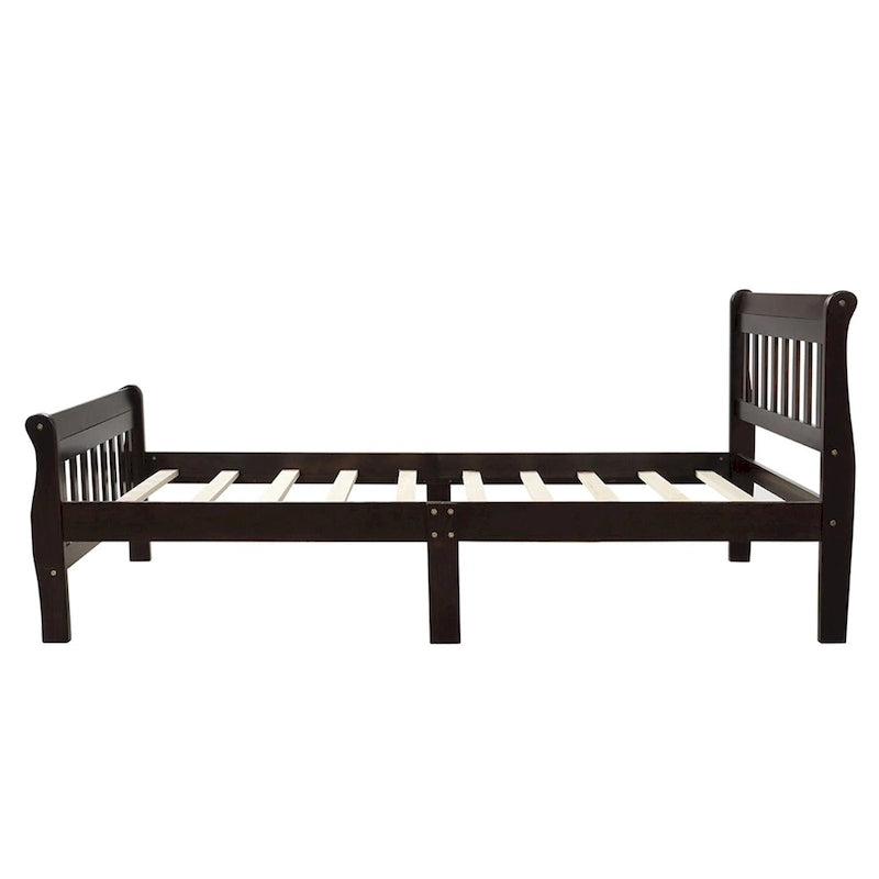 Cama de plataforma individual de madera maciza de Espresso/Blanco/Roble con cabecero y piecero, tamaño Twin