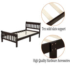 Cama de plataforma individual de madera maciza de Espresso/Blanco/Roble con cabecero y piecero, tamaño Twin