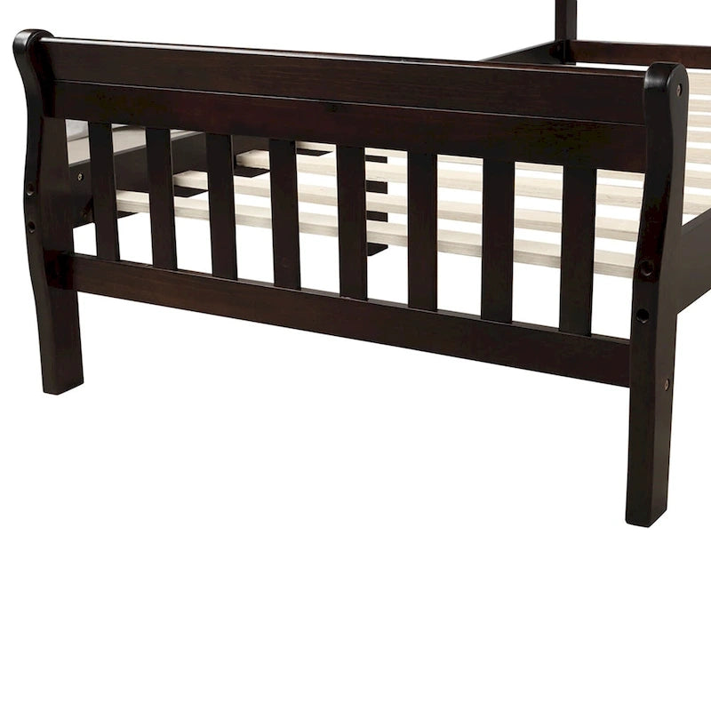 Cama de plataforma individual de madera maciza de Espresso/Blanco/Roble con cabecero y piecero, tamaño Twin