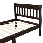 Cama de plataforma individual de madera maciza de Espresso/Blanco/Roble con cabecero y piecero, tamaño Twin