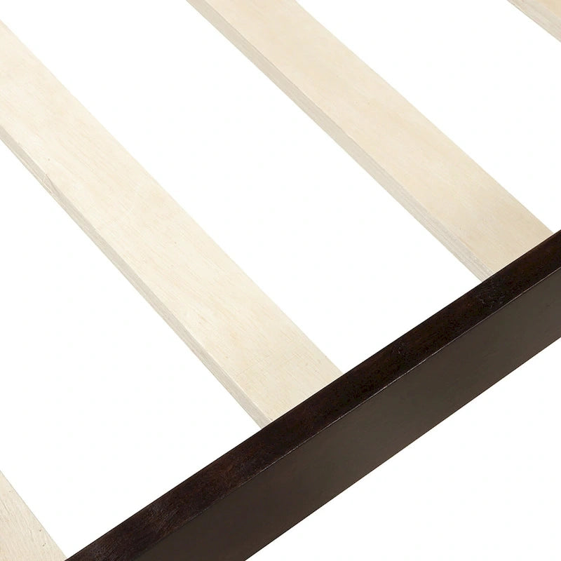 Cama de plataforma individual de madera maciza de Espresso/Blanco/Roble con cabecero y piecero, tamaño Twin