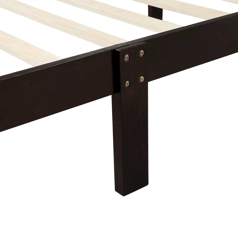 Cama de plataforma individual de madera maciza de Espresso/Blanco/Roble con cabecero y piecero, tamaño Twin